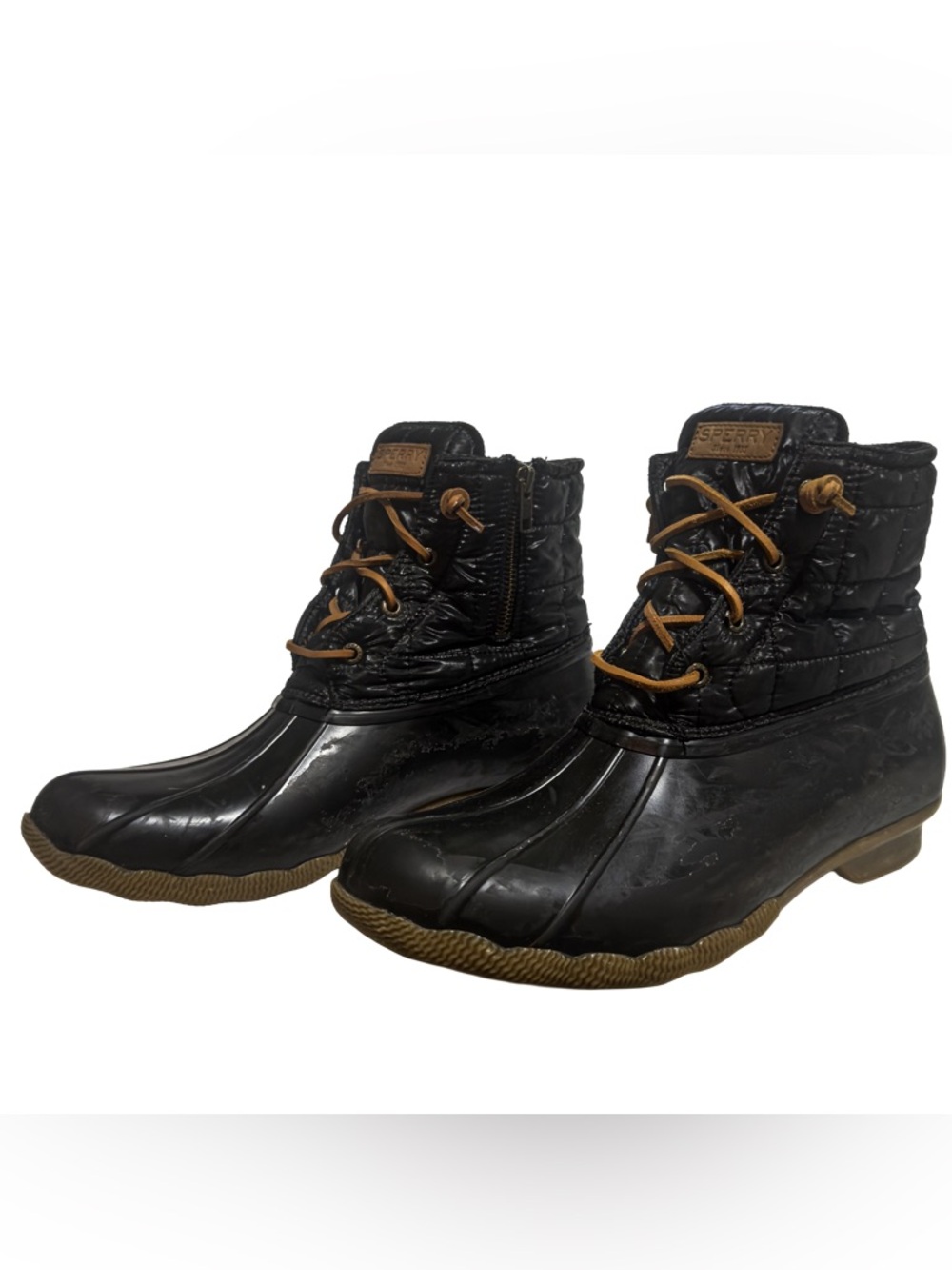 Sperry Saltwater Duck Boots Women’s Size 12 Black Quilted Waterproof Rain Boots